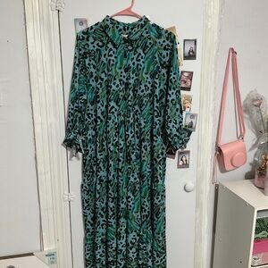 Stylish Green and Black Animal Print Dress nuggles dress